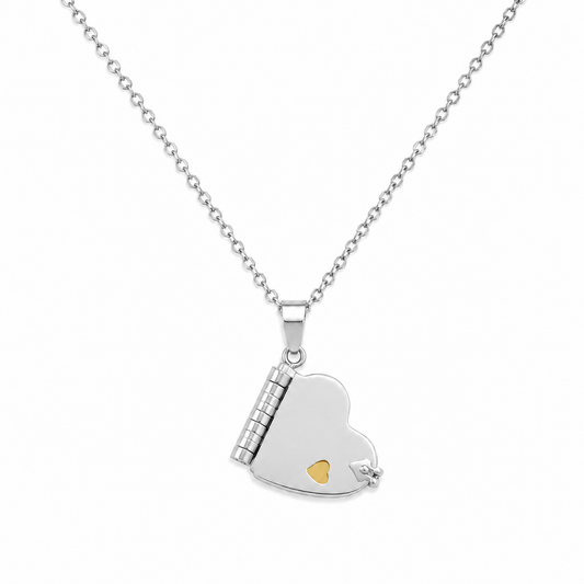 Love Heart Book Silver Necklace