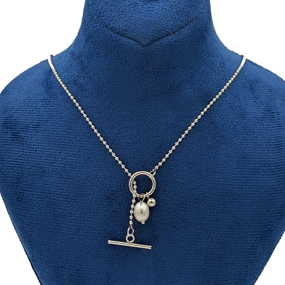Pendulum Pearl Silver Necklace