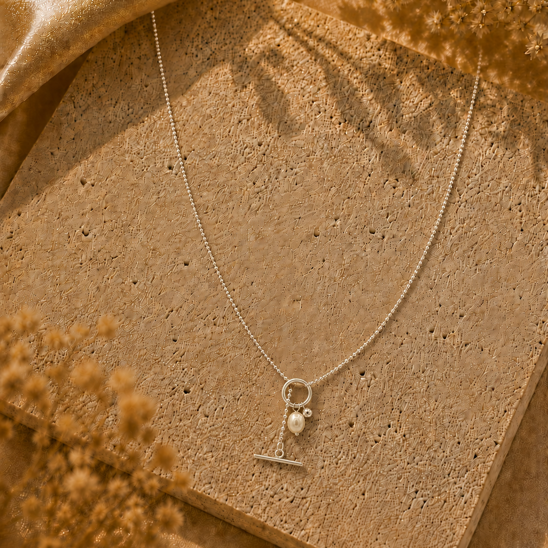 Pendulum Pearl Silver Necklace