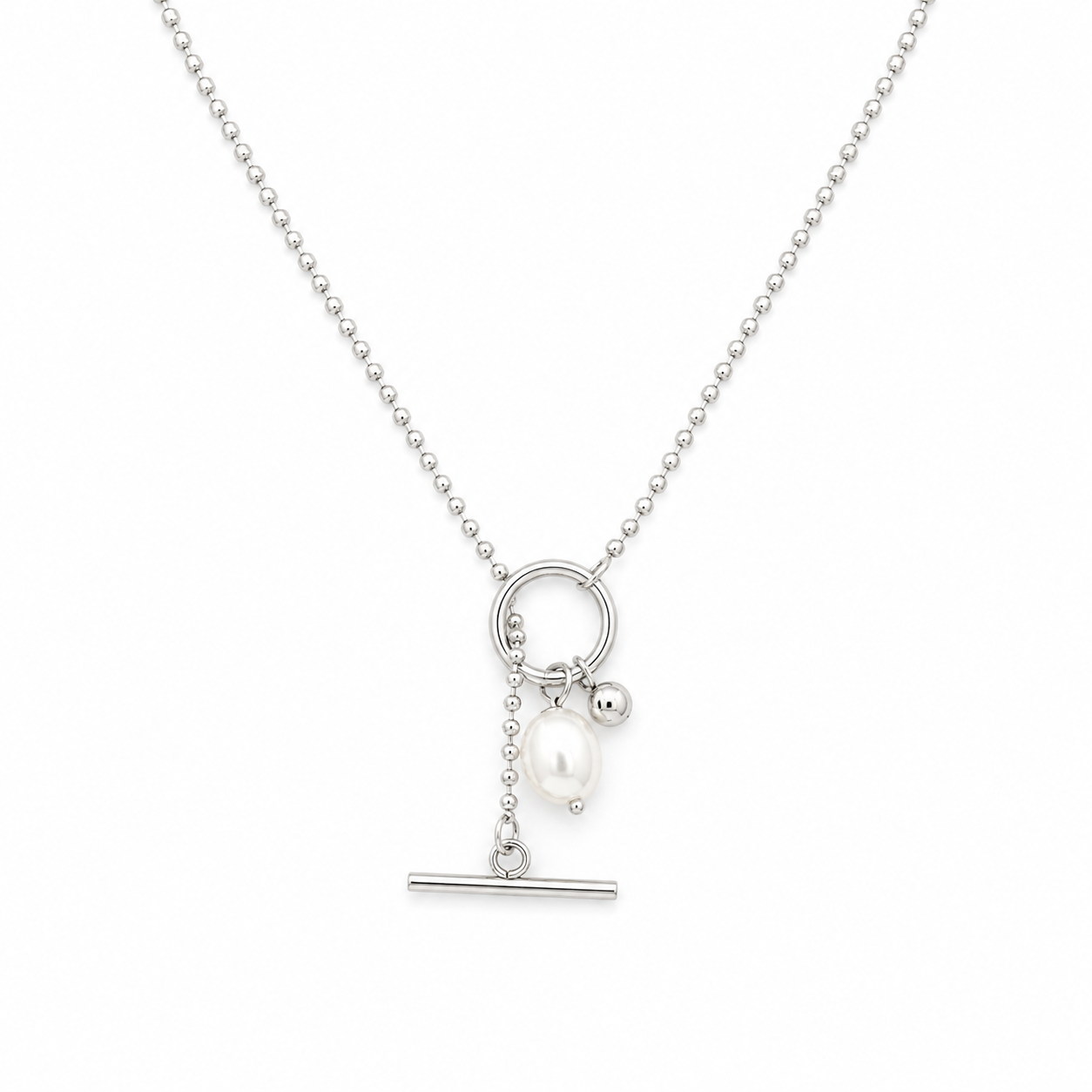 Pendulum Pearl Silver Necklace