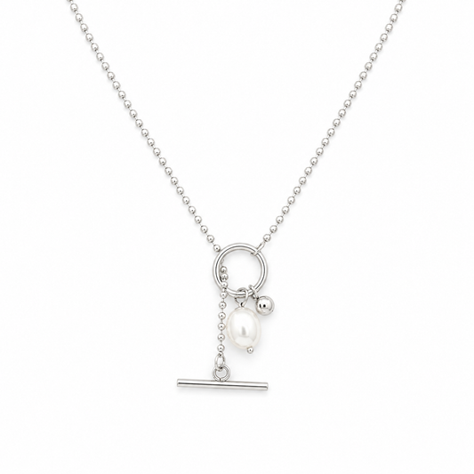 Pendulum Pearl Silver Necklace
