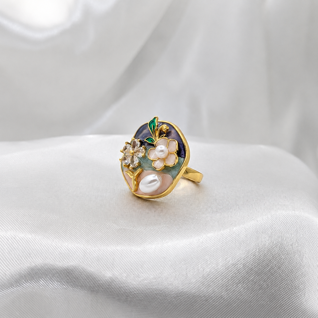 Teal Floral Ring