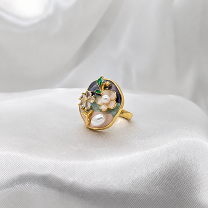 Teal Floral Ring