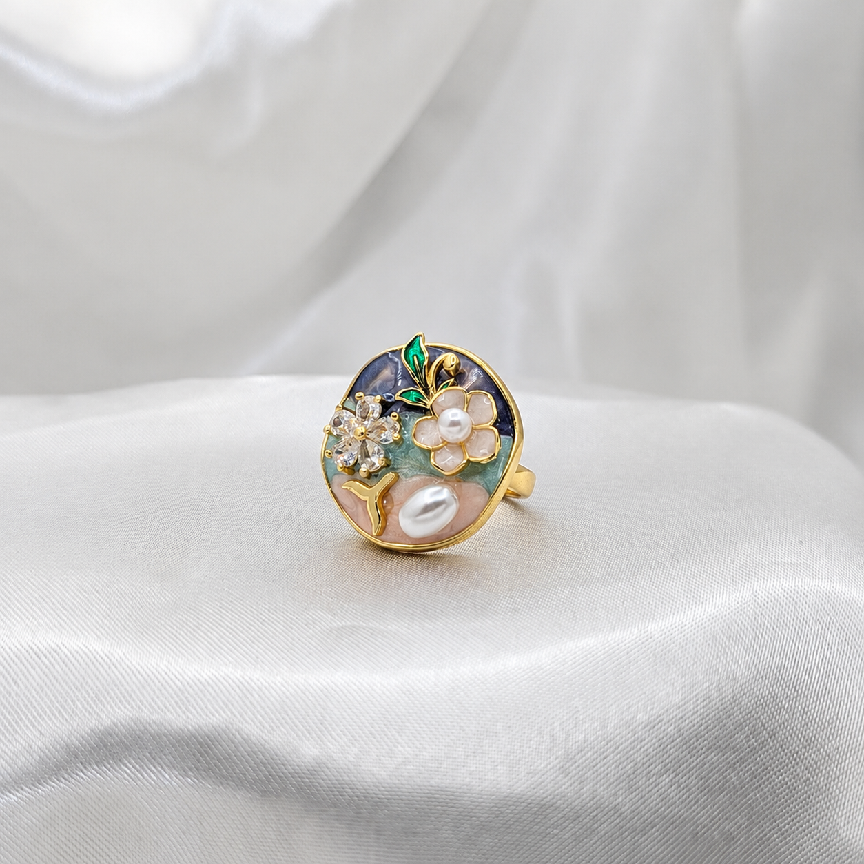 Teal Floral Ring